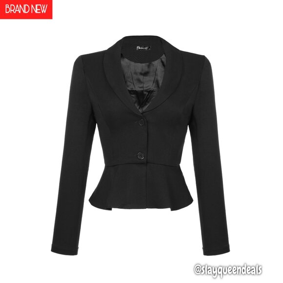 Cropped Blazer Long Sleeve Lapel Collar Ruffles Office Work Suit Jacket